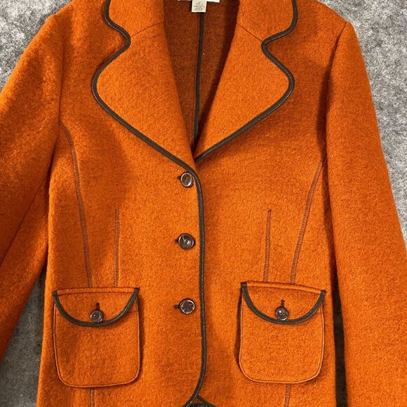 Vintage Casual Corner Boiled Wool Jacket Womens 10 Orange Preppy Academia - Picture 2 of 11